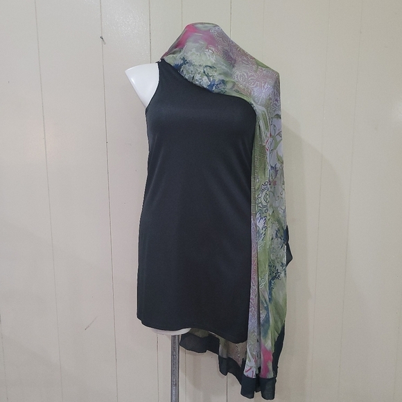 ABS by Allen Swartz Multi Color Tunic Dress Blouse Sz M Lined One Shoulder NWT - Picture 6 of 13